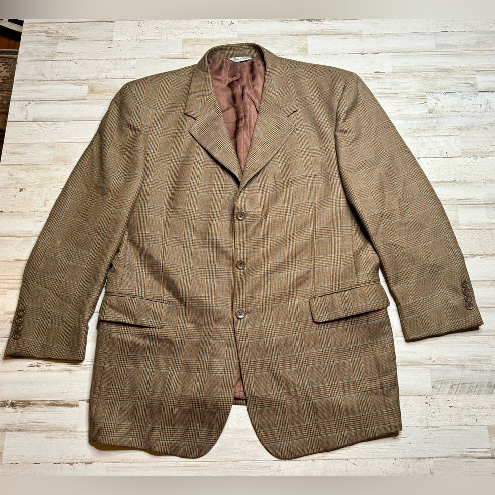 Cesarani Italian 3 Button 100% Wool 50L Glen Check Brown